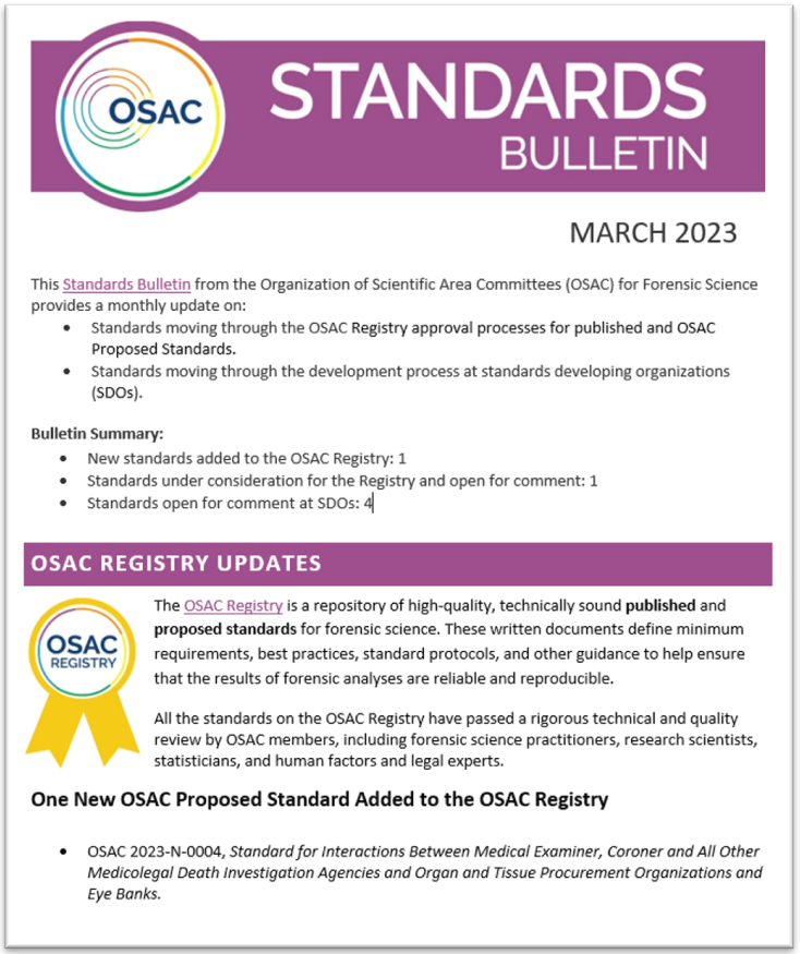 OSAC Standards Bulletin March 2023 NIST